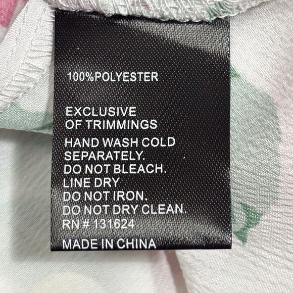 Calessa Tunic Top White Pink Floral Frenzy 2X Roll Tab Sleeves Pockets Button Up - Picture 9 of 9